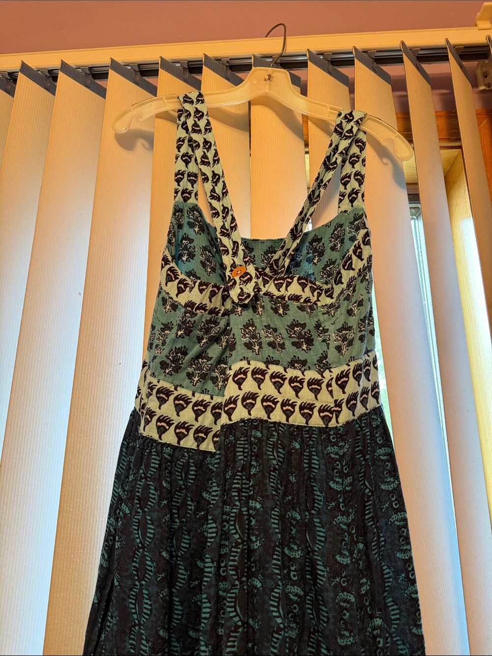 Faherty Teal and Navy Printed Linen Maxi Dress - Picture 2 of 6